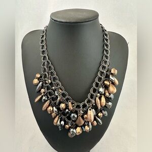 Premier Designs "Expresso" necklace mixed-metal design beads on black chain